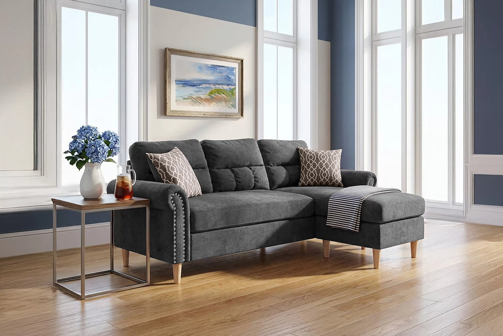 Reversible Sectional Set W/ 2 Accent Pillows – 2pc Reversible Sectional Sofa Set W/2 Accent Pillows-Slate (F6447)