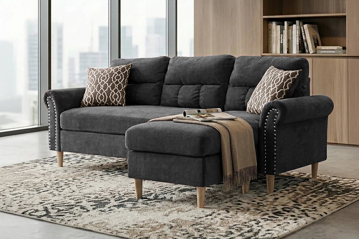 Reversible Sectional Set W/ 2 Accent Pillows – 2pc Reversible Sectional Sofa Set W/2 Accent Pillows-Slate (F6447)