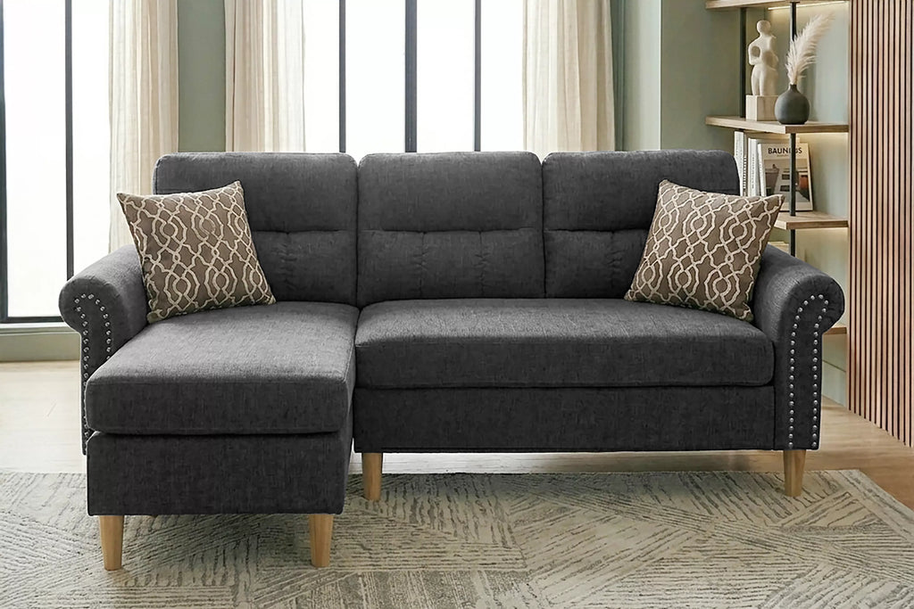 Reversible Sectional Set W/ 2 Accent Pillows – 2pc Reversible Sectional Sofa Set W/2 Accent Pillows-Slate (F6447)