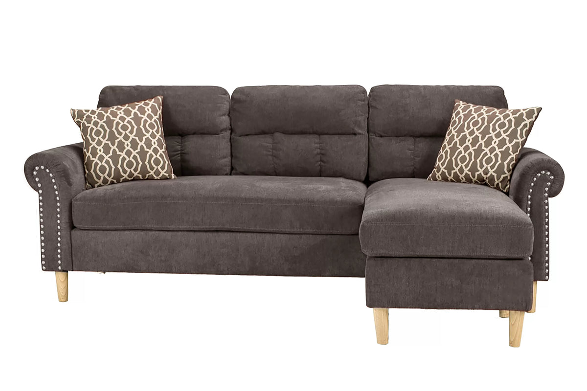 Reversible Sectional Set W/ 2 Accent Pillows – 2pc Reversible Sectional Sofa Set W/2 Accent Pillows-Tan (F6448)
