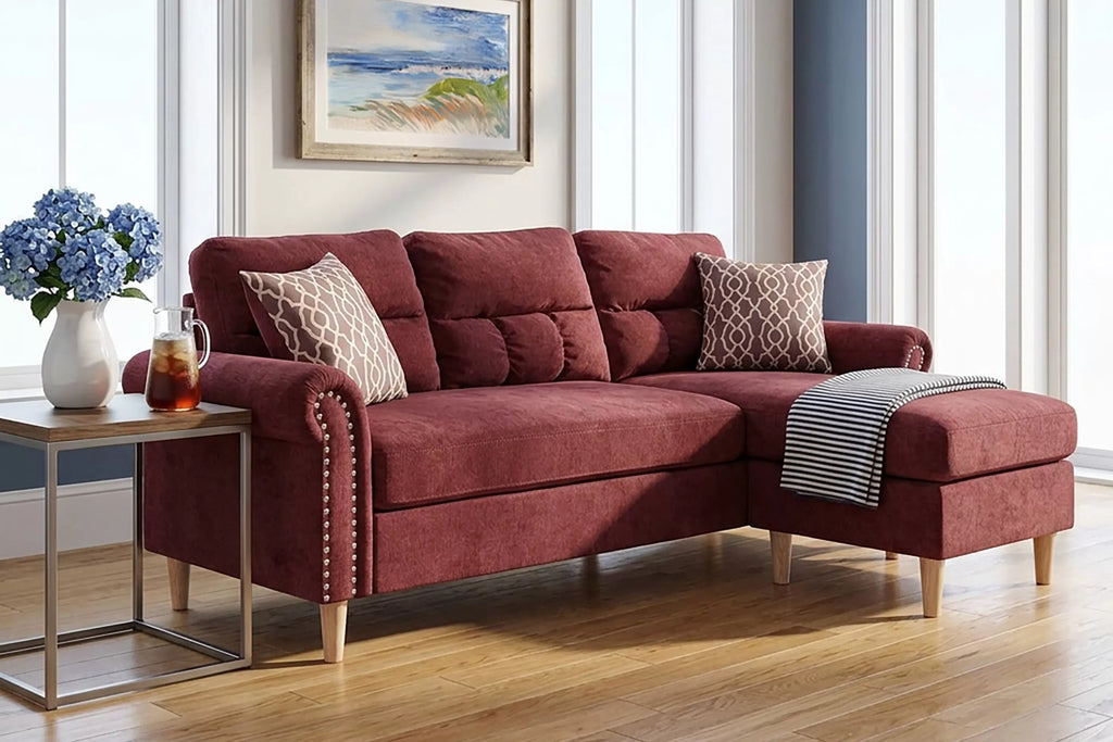 Reversible Sectional Set – 2pc Reversible Sectional Sofa Set W/2 Accent Pillows-Paprika Red (F6449)