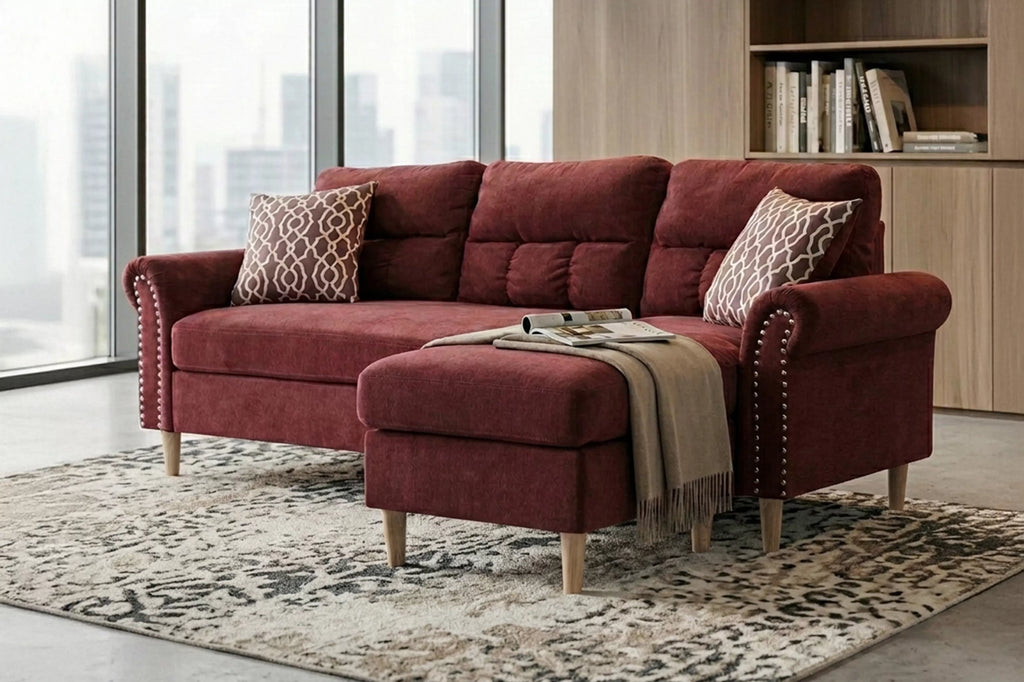 Reversible Sectional Set – 2pc Reversible Sectional Sofa Set W/2 Accent Pillows-Paprika Red (F6449)