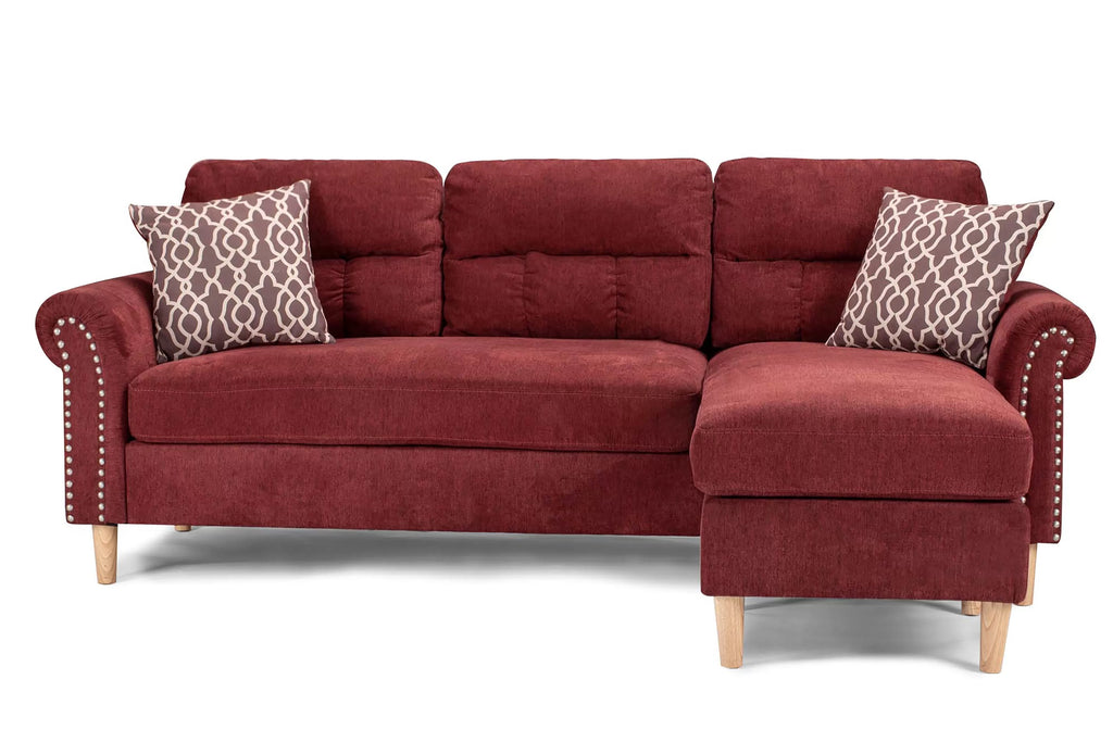 Reversible Sectional Set – 2pc Reversible Sectional Sofa Set W/2 Accent Pillows-Paprika Red (F6449)