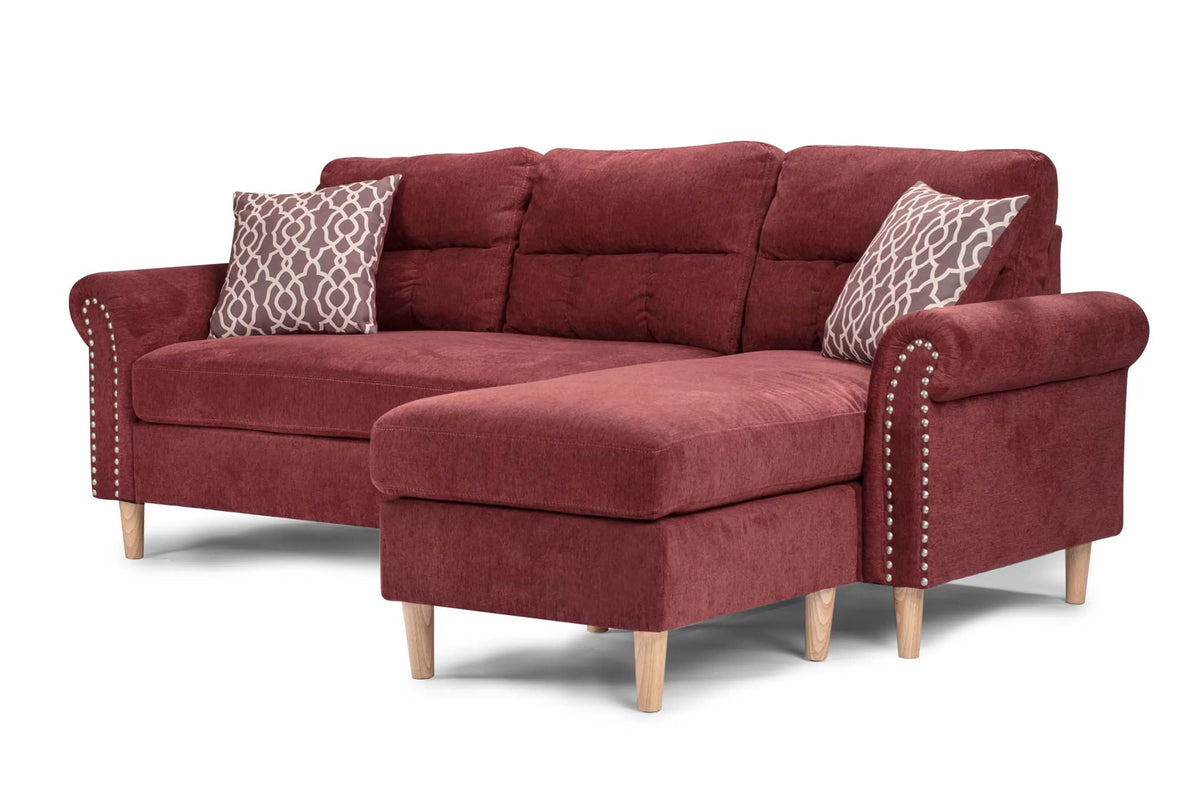 Reversible Sectional Set – 2pc Reversible Sectional Sofa Set W/2 Accent Pillows-Paprika Red (F6449)