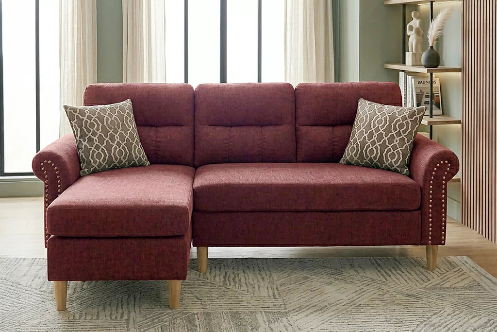 Reversible Sectional Set – 2pc Reversible Sectional Sofa Set W/2 Accent Pillows-Paprika Red (F6449)