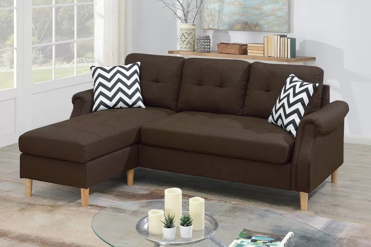 Reversible Sectional Set W/ 2 Accent Pillows – 2pc Reversible Sectional Sofa Set W/2 Accent Pillows-Dark Coffee (F6457)