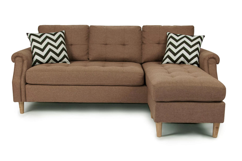 Reversible Sectional Set – 2pc Reversible Sectional Sofa Set W/2 Accent Pillows-Light Coffee (F6458)