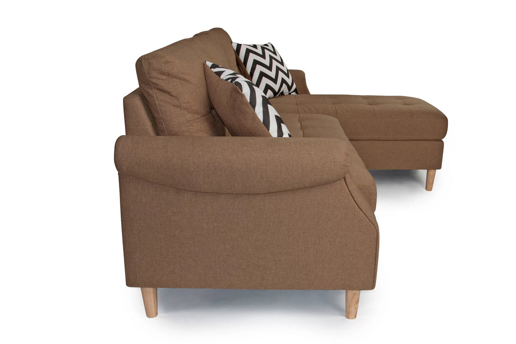 Reversible Sectional Set – 2pc Reversible Sectional Sofa Set W/2 Accent Pillows-Light Coffee (F6458)
