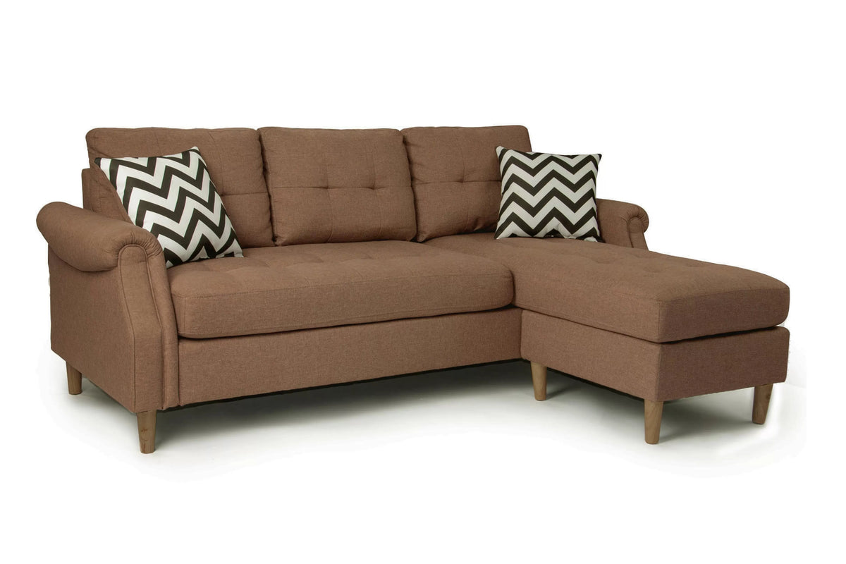 Reversible Sectional Set – 2pc Reversible Sectional Sofa Set W/2 Accent Pillows-Light Coffee (F6458)