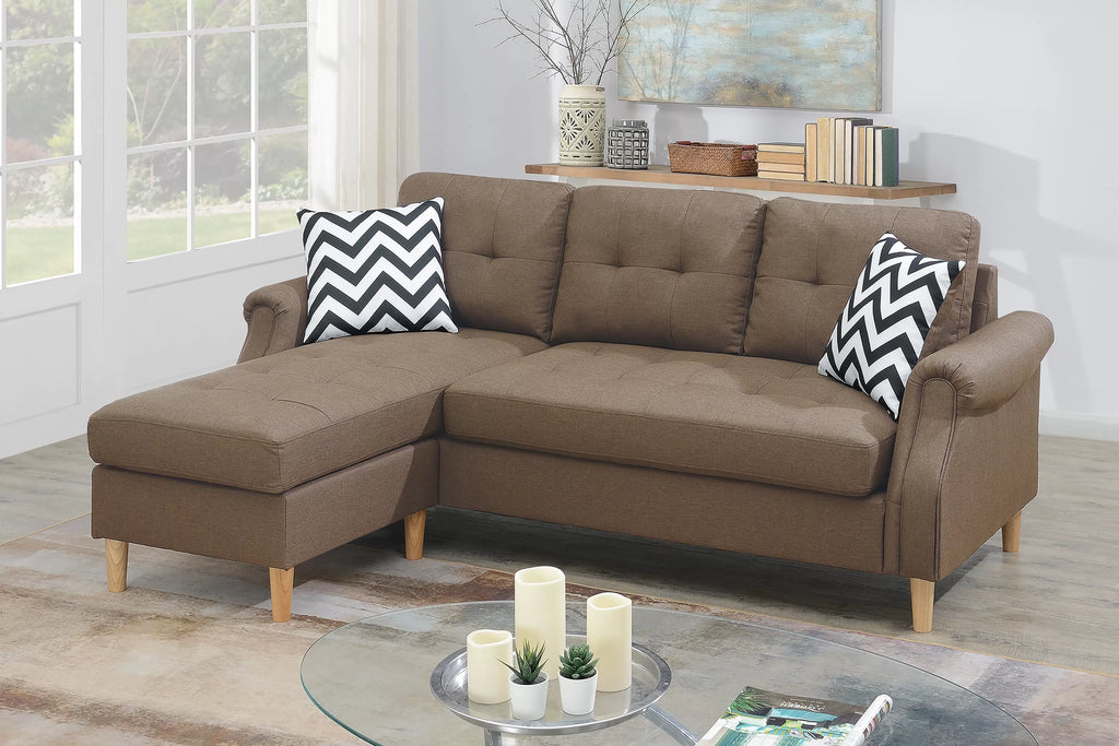 Reversible Sectional Set – 2pc Reversible Sectional Sofa Set W/2 Accent Pillows-Light Coffee (F6458)