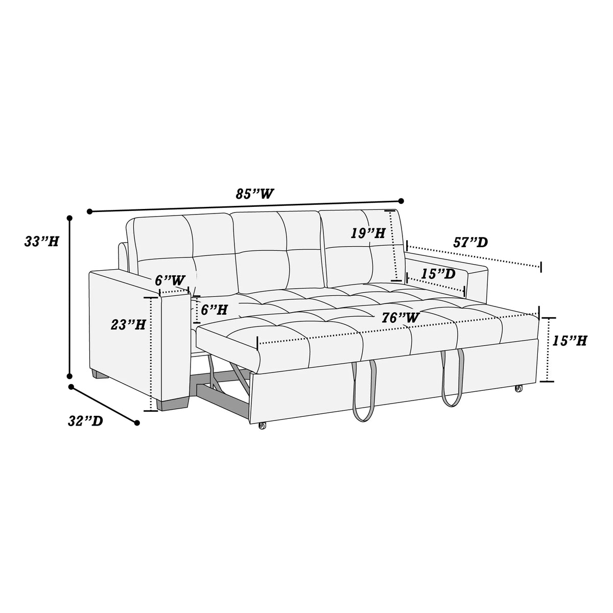 Convertible Sofa – Sleeper Sofa with Pull-Out Bed – Blue Gray (F6532)