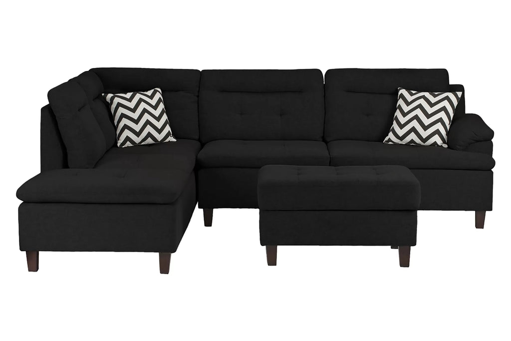 3-Piece Sectional Set W/ Ottoman – Left Facing Chaise Sectional Set W/ Ottoman-Black (F6588)