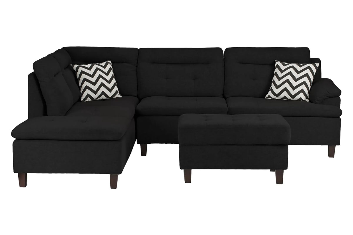 3-Piece Sectional Set W/ Ottoman – Left Facing Chaise Sectional Set W/ Ottoman-Black (F6588)