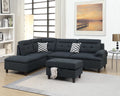 3-Piece Sectional Set W/ Ottoman – Left Facing Chaise Sectional Set W/ Ottoman-Black (F6588)