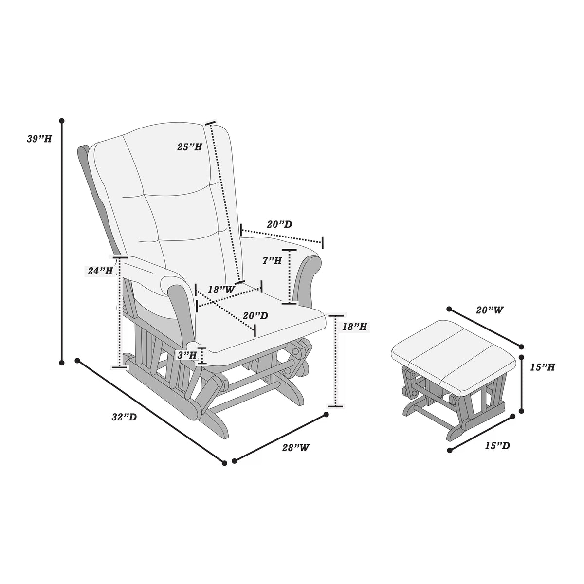 Glider Chair – Glider W/ Ottoman – Gray (F6790)