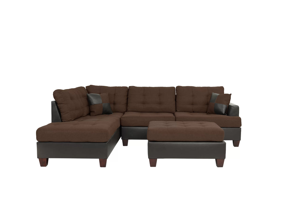 3pc Reversible Sectional Sofa Set W/ Ottoman – Reversible Sectional Set W/ Ottoman – Chocolate (F6857)