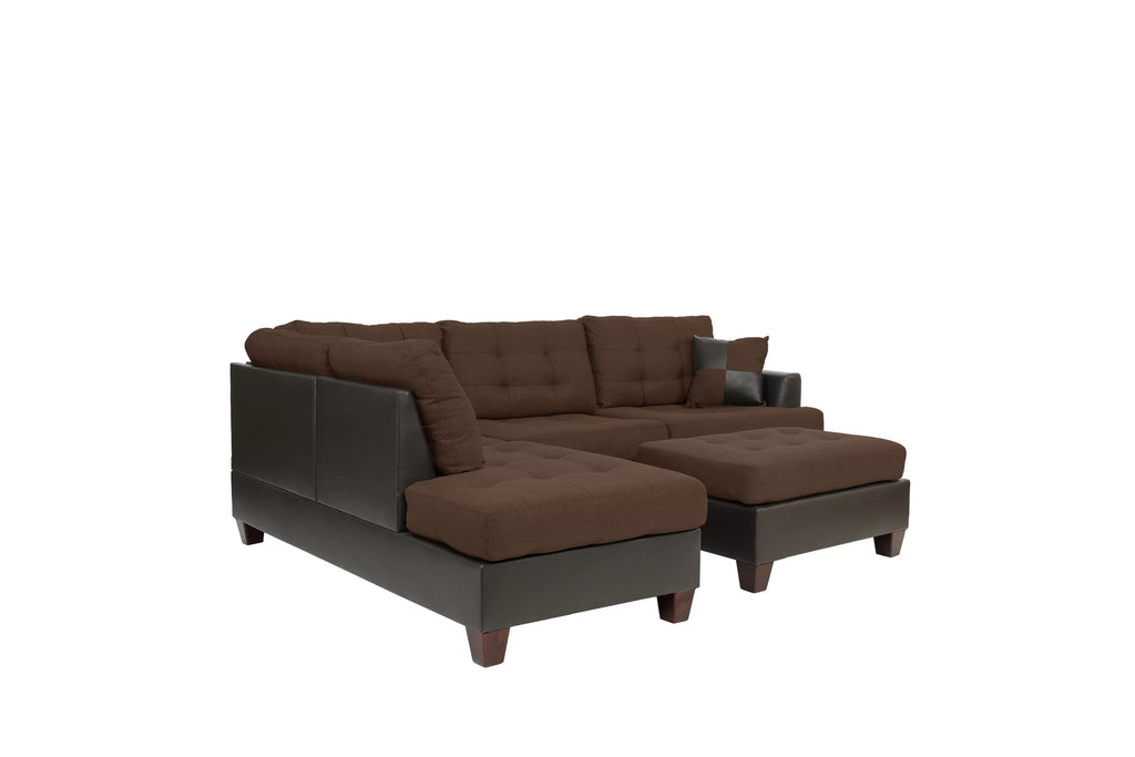 3pc Reversible Sectional Sofa Set W/ Ottoman – Reversible Sectional Set W/ Ottoman – Chocolate (F6857)
