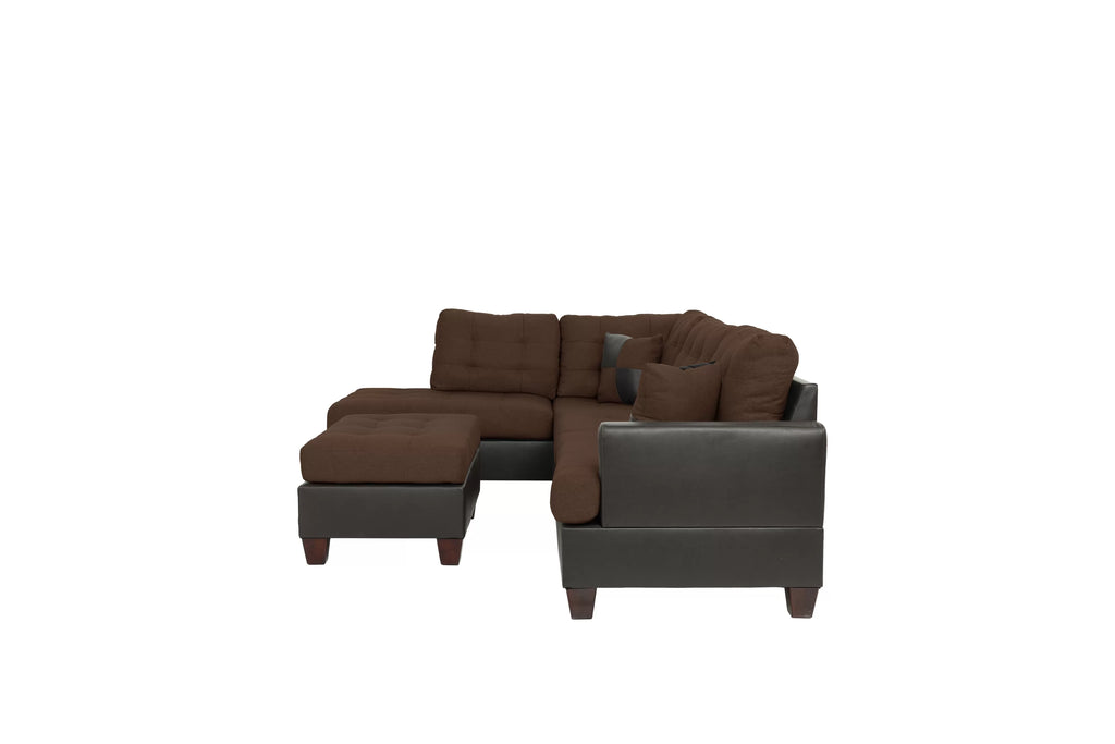 3pc Reversible Sectional Sofa Set W/ Ottoman – Reversible Sectional Set W/ Ottoman – Chocolate (F6857)