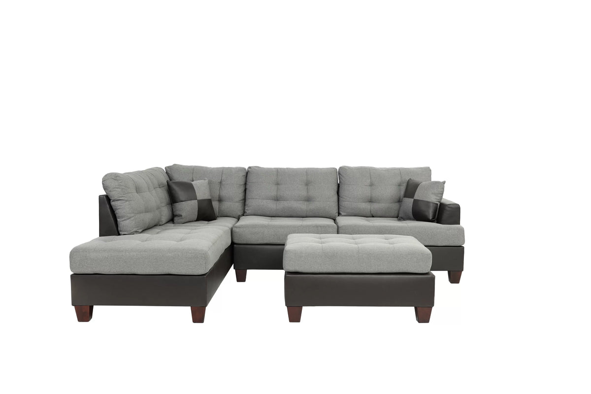 3pc Reversible Sectional Sofa Set W/ Ottoman – Reversible Sectional Set W/ Ottoman – Gray (F6858)