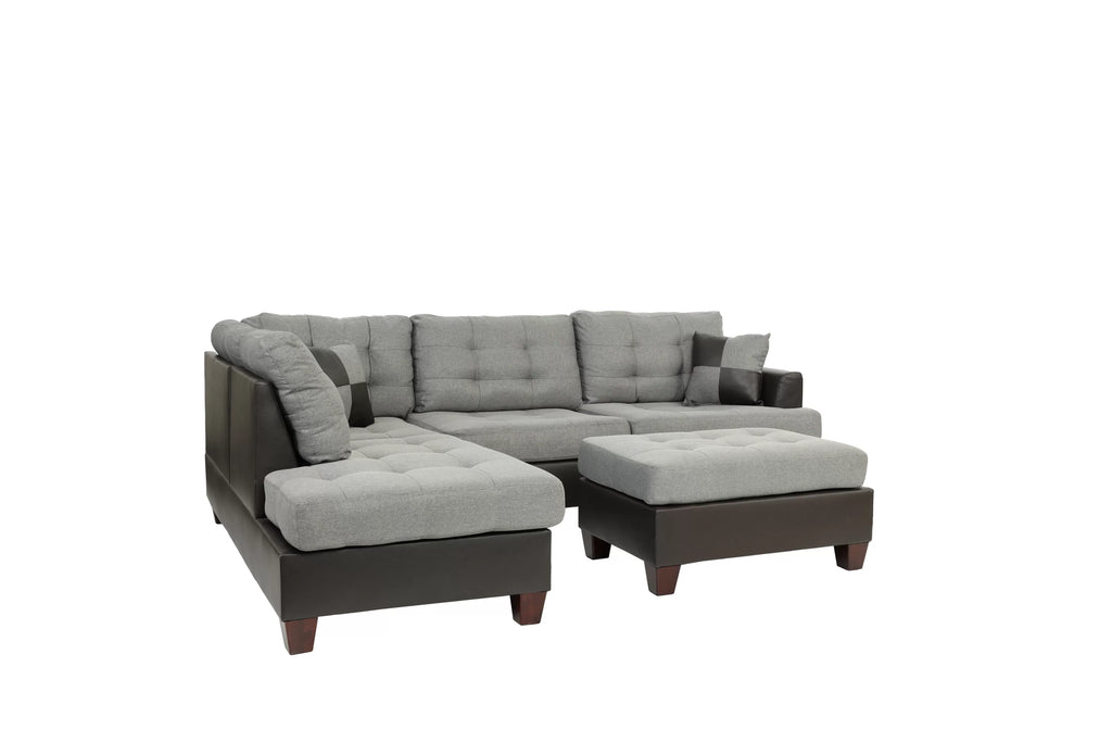 3pc Reversible Sectional Sofa Set W/ Ottoman – Reversible Sectional Set W/ Ottoman – Gray (F6858)