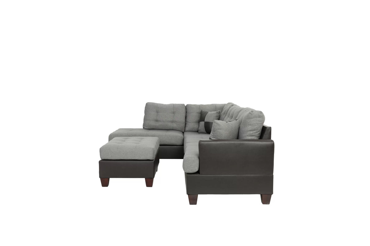 3pc Reversible Sectional Sofa Set W/ Ottoman – Reversible Sectional Set W/ Ottoman – Gray (F6858)