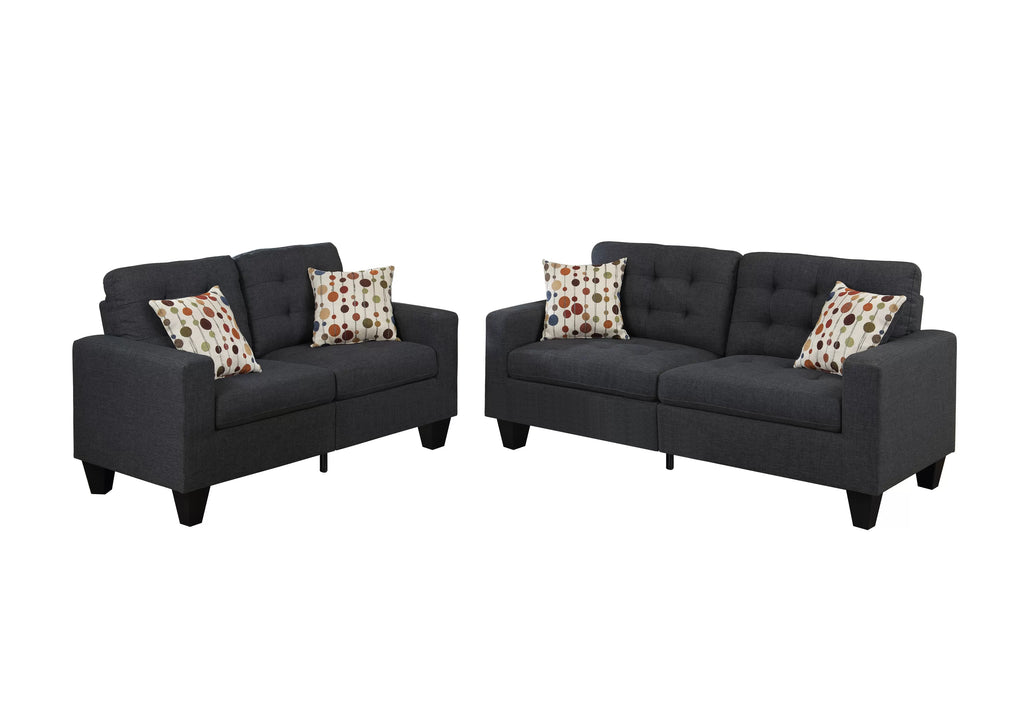 2-Piece Sofa Set – Sofa & Loveseat-Blue Grey – Black Gray (F6901)