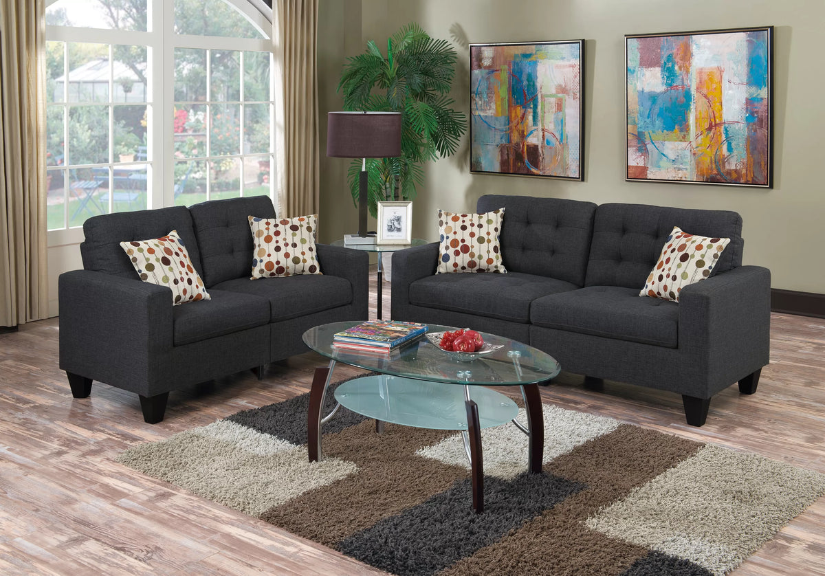 2-Piece Sofa Set – Sofa & Loveseat-Blue Grey – Black Gray (F6901)