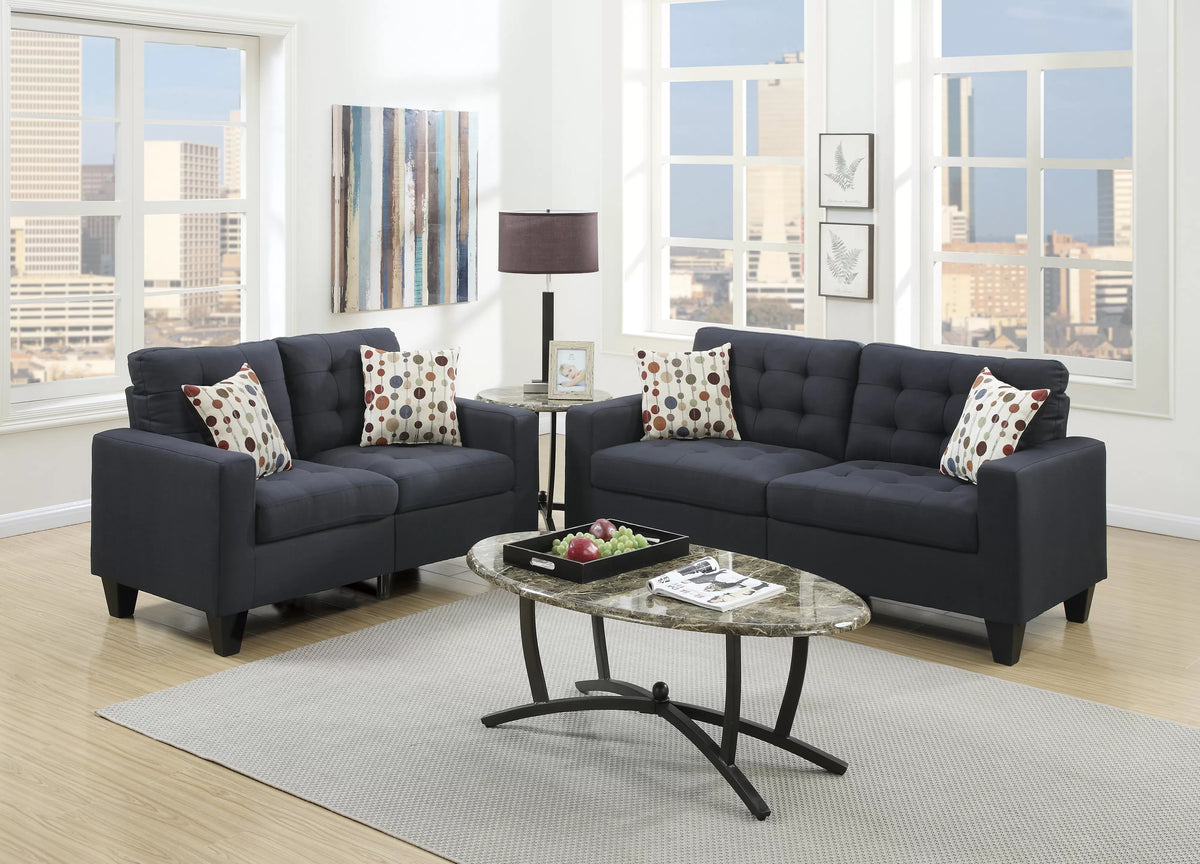 2-Piece Sofa Set – Sofa & Loveseat-Black (F6903)
