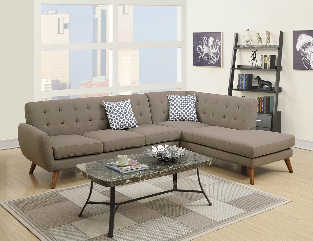 2-Piece Sectional Set W/ 2 Accent Pillows – Left Facing Sofa, Right Facing Chaise Sectional Set-Grey – Gray (F6953)