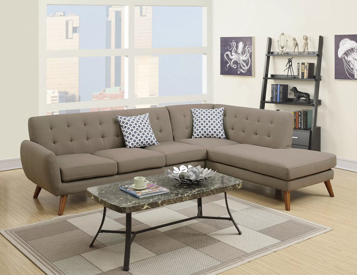 2-Piece Sectional Set W/ 2 Accent Pillows – Left Facing Sofa, Right Facing Chaise Sectional Set-Grey – Gray (F6953)