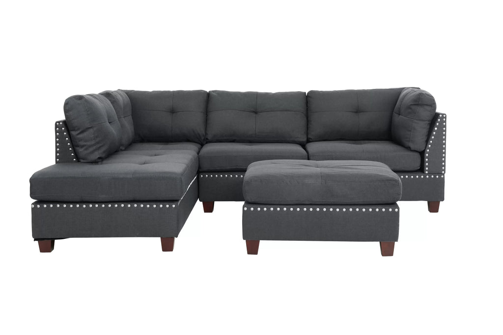 3pc Reversible Sectional Sofa Set W/ Ottoman – Reversible Sectional Set W/ Ottoman – Blue Gray (F6975)