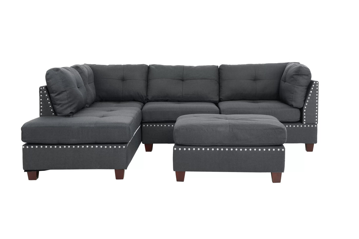 3pc Reversible Sectional Sofa Set W/ Ottoman – Reversible Sectional Set W/ Ottoman – Blue Gray (F6975)