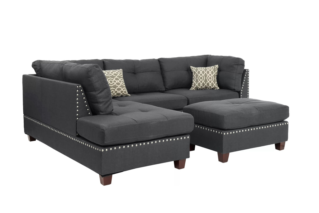 3pc Reversible Sectional Sofa Set W/ Ottoman – Reversible Sectional Set W/ Ottoman – Blue Gray (F6975)