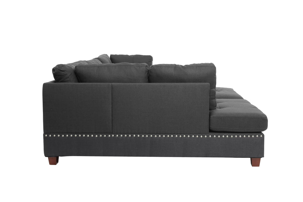 3pc Reversible Sectional Sofa Set W/ Ottoman – Reversible Sectional Set W/ Ottoman – Blue Gray (F6975)