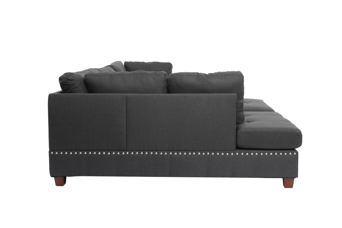 3pc Reversible Sectional Sofa Set W/ Ottoman – Reversible Sectional Set W/ Ottoman – Blue Gray (F6975)