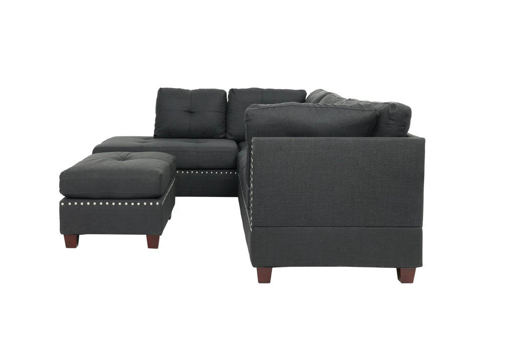 3pc Reversible Sectional Sofa Set W/ Ottoman – Reversible Sectional Set W/ Ottoman – Blue Gray (F6975)