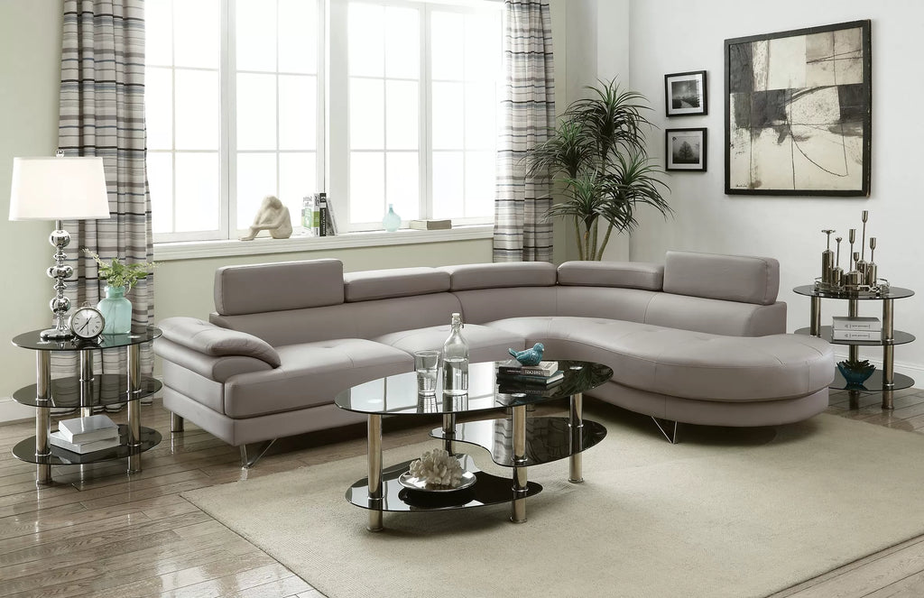 2-Piece Sectional Sofa Set – Left Facing Sofa, Right Facing Chaise Sectional Set-Light Grey – Light Gray (F6984)