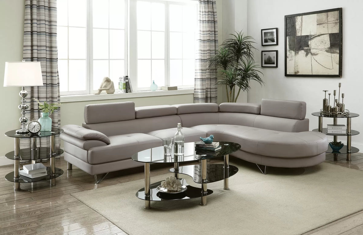 2-Piece Sectional Sofa Set – Left Facing Sofa, Right Facing Chaise Sectional Set-Light Grey – Light Gray (F6984)