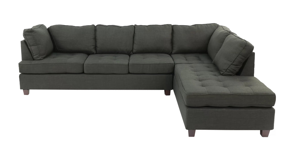2-Piece Sectional Set W/ 2 Accent Pillows – 2pc Reversible Sectional Sofa Set W/2 Accent Pillows-Ash Black (F6988)