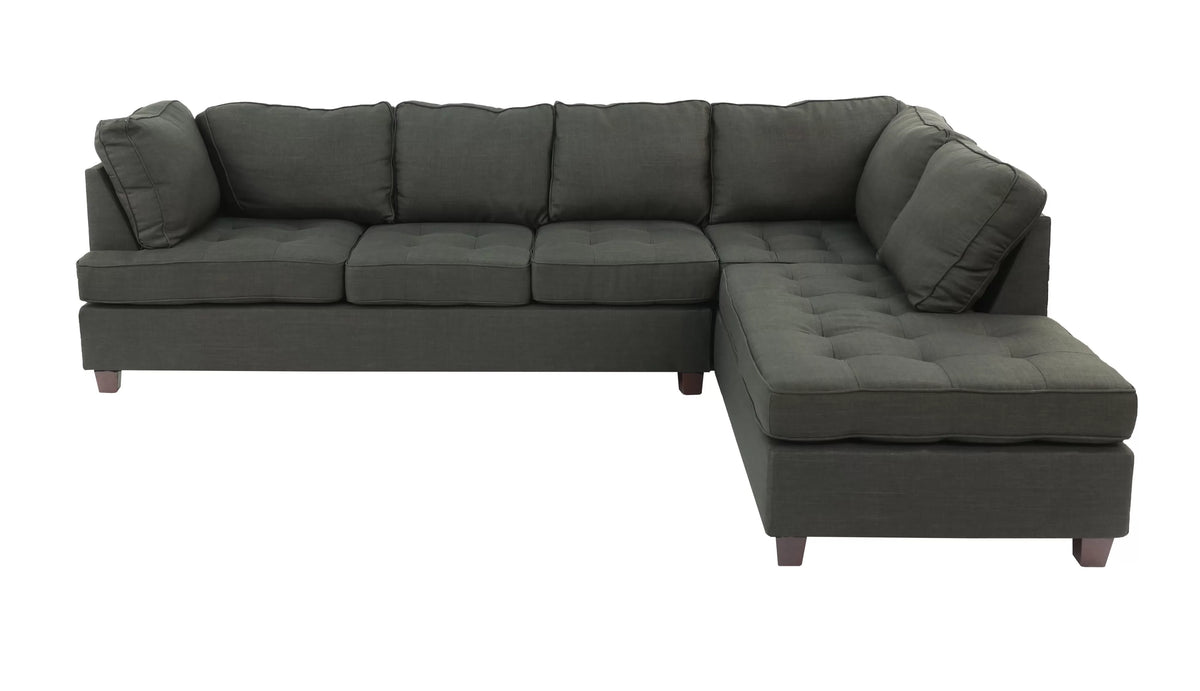 2-Piece Sectional Set W/ 2 Accent Pillows – 2pc Reversible Sectional Sofa Set W/2 Accent Pillows-Ash Black (F6988)