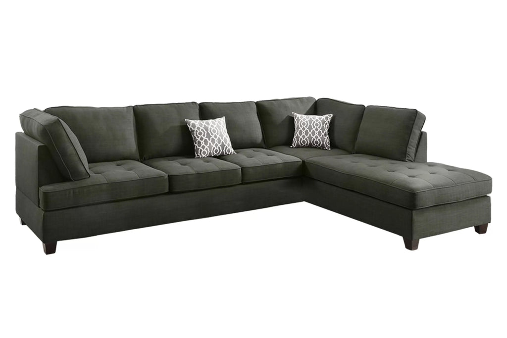 2-Piece Sectional Set W/ 2 Accent Pillows – 2pc Reversible Sectional Sofa Set W/2 Accent Pillows-Ash Black (F6988)