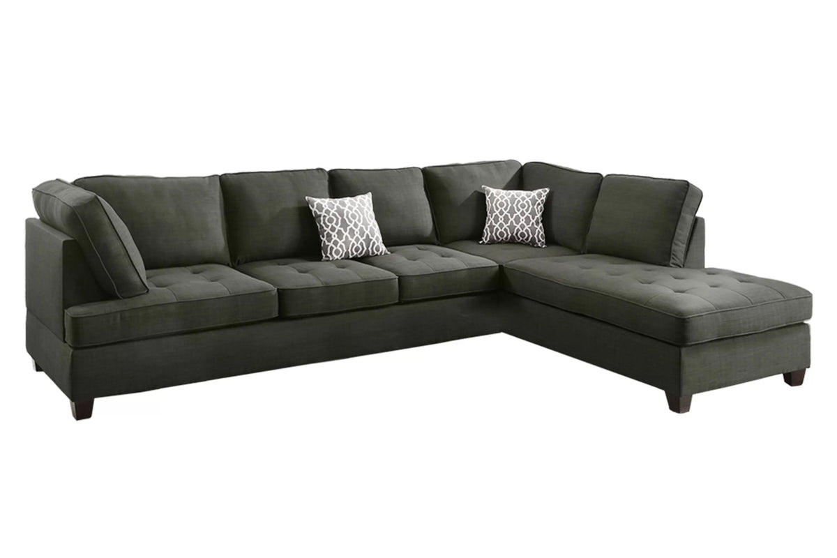 2-Piece Sectional Set W/ 2 Accent Pillows – 2pc Reversible Sectional Sofa Set W/2 Accent Pillows-Ash Black (F6988)