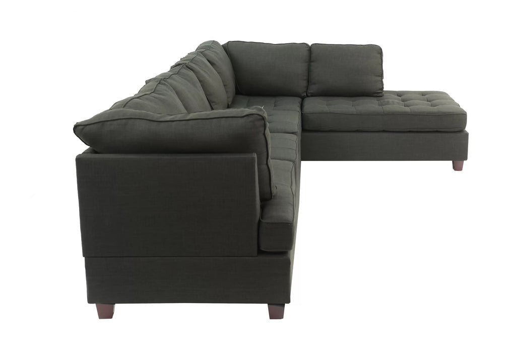 2-Piece Sectional Set W/ 2 Accent Pillows – 2pc Reversible Sectional Sofa Set W/2 Accent Pillows-Ash Black (F6988)