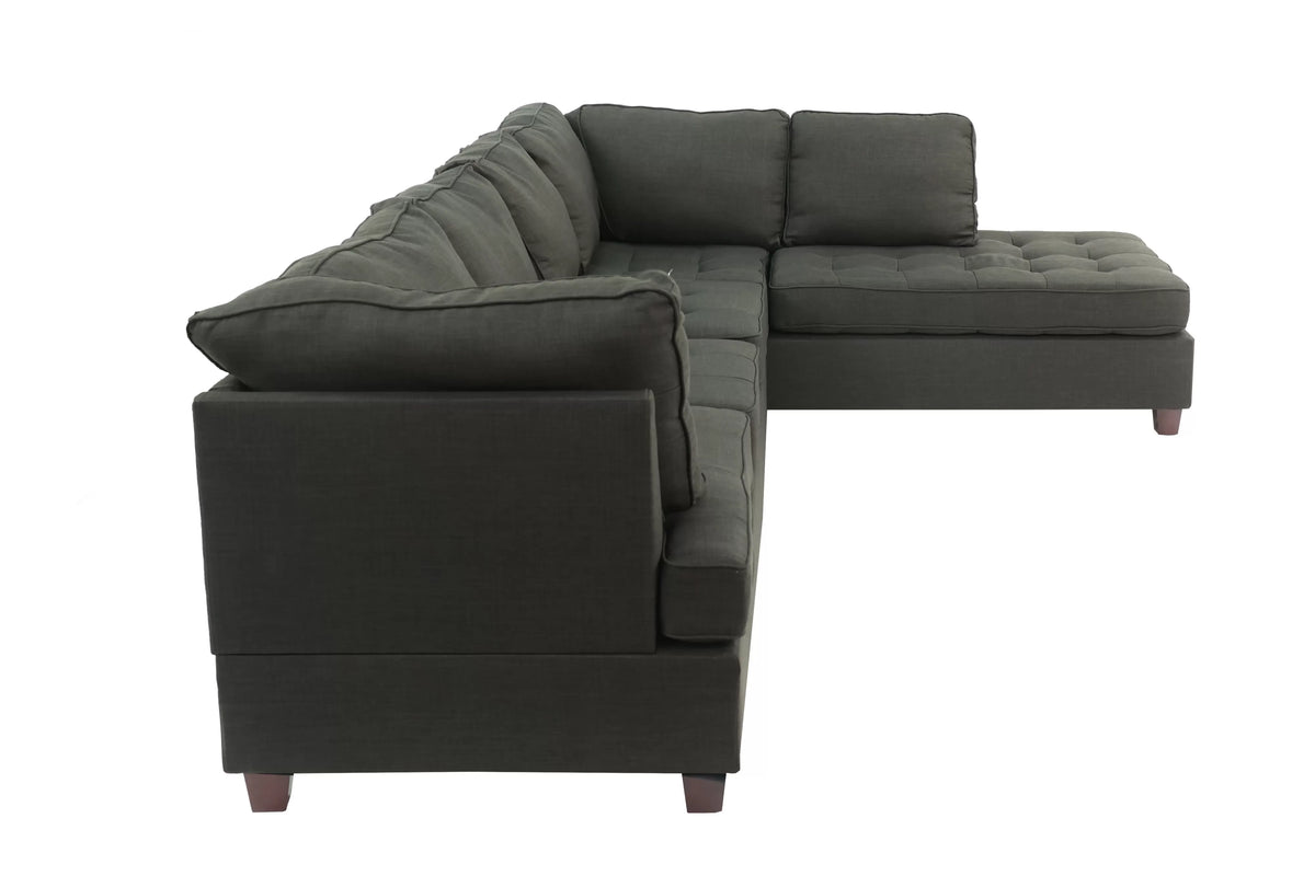 2-Piece Sectional Set W/ 2 Accent Pillows – 2pc Reversible Sectional Sofa Set W/2 Accent Pillows-Ash Black (F6988)