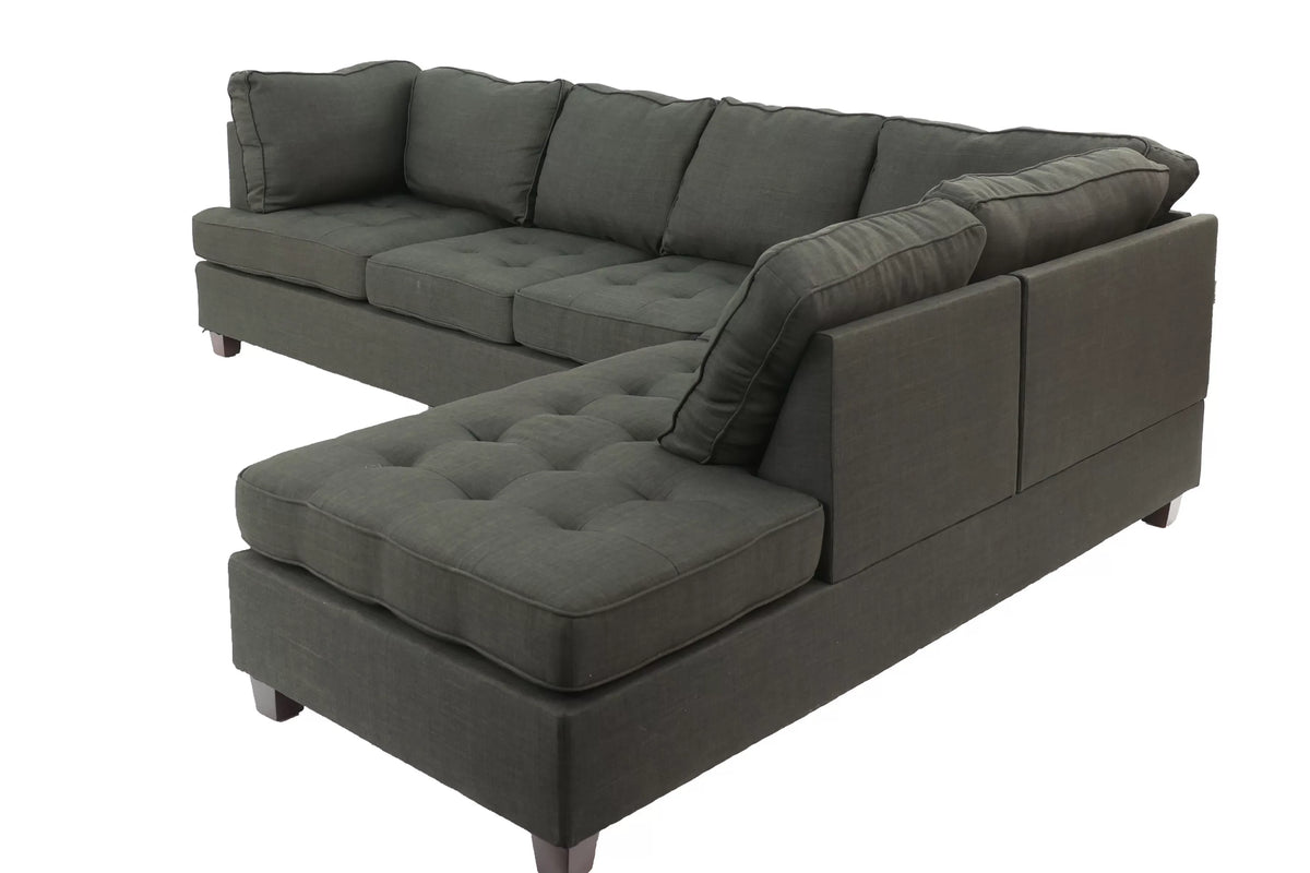 2-Piece Sectional Set W/ 2 Accent Pillows – 2pc Reversible Sectional Sofa Set W/2 Accent Pillows-Ash Black (F6988)