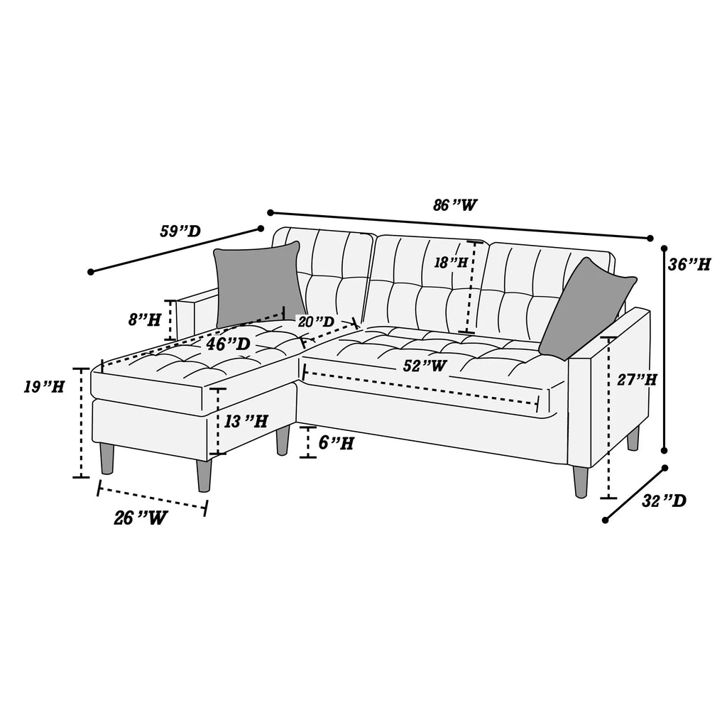 Reversible Sectional Set W/ 2 Accent Pillows – 2pc Reversible Sectional Sofa Set W/2 Accent Pillows-Chocolate (F7086)