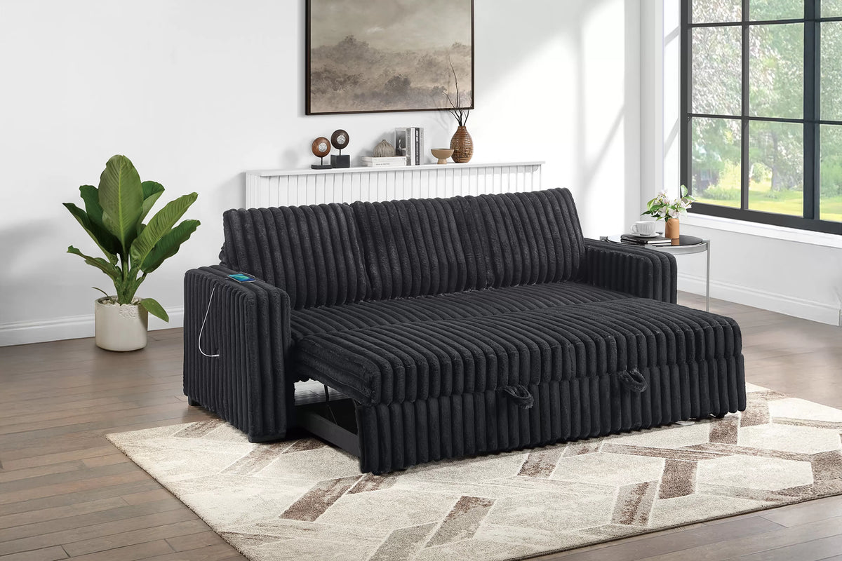 Convertible Sofa – Pull Out Sofa with USB Port – Onyx (F7125)