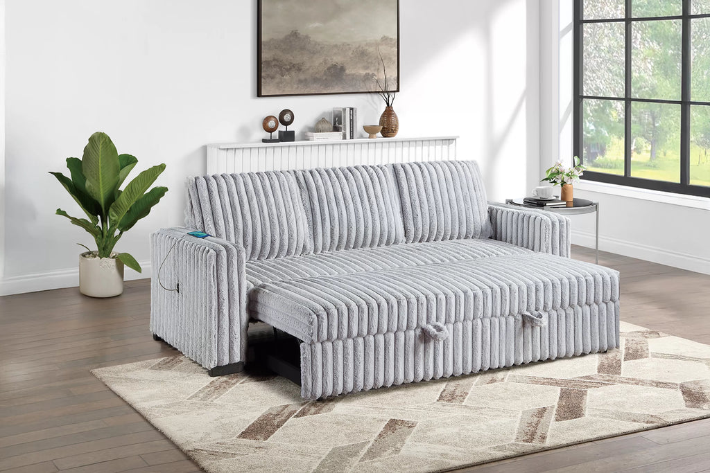 Convertible Sofa – Pull Out Sofa with USB Port – Mink Gray (F7126)