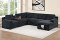 4-Piece Convertible Sectional – Pull-Out Bed Sofa W/Console + Cup Holder + USB Port +Chaise Storage – Black (F7127)