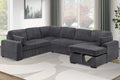 4-Piece Convertible Sectional Set – Sleeper Sofa W/ Pull-Out Bed + RAF Chaise Storage – Gray (F7132)